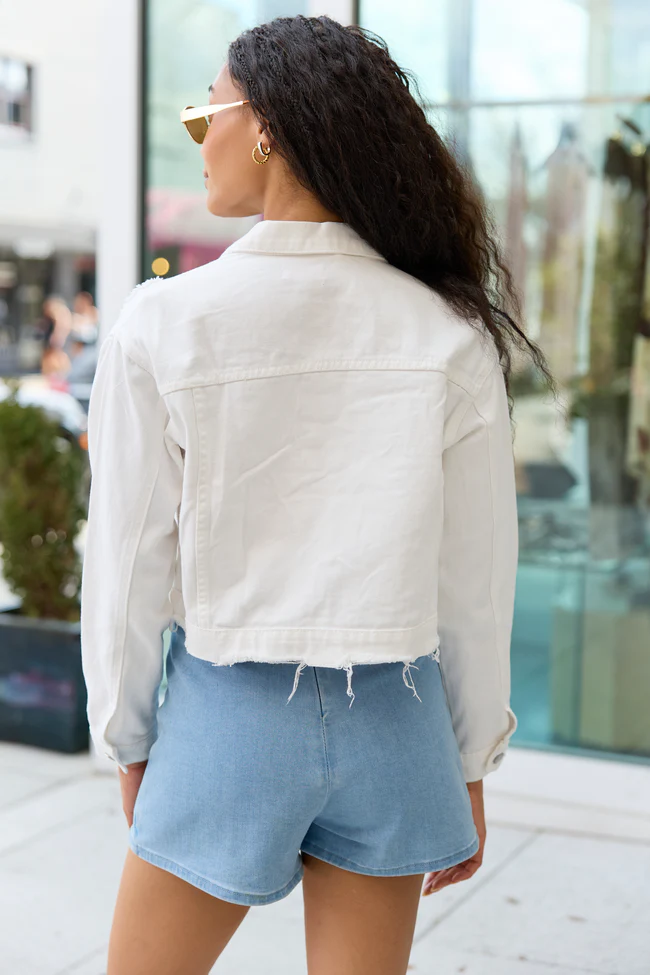 Run Around Town Ivory Deconstructed Denim Jacket - Image 4