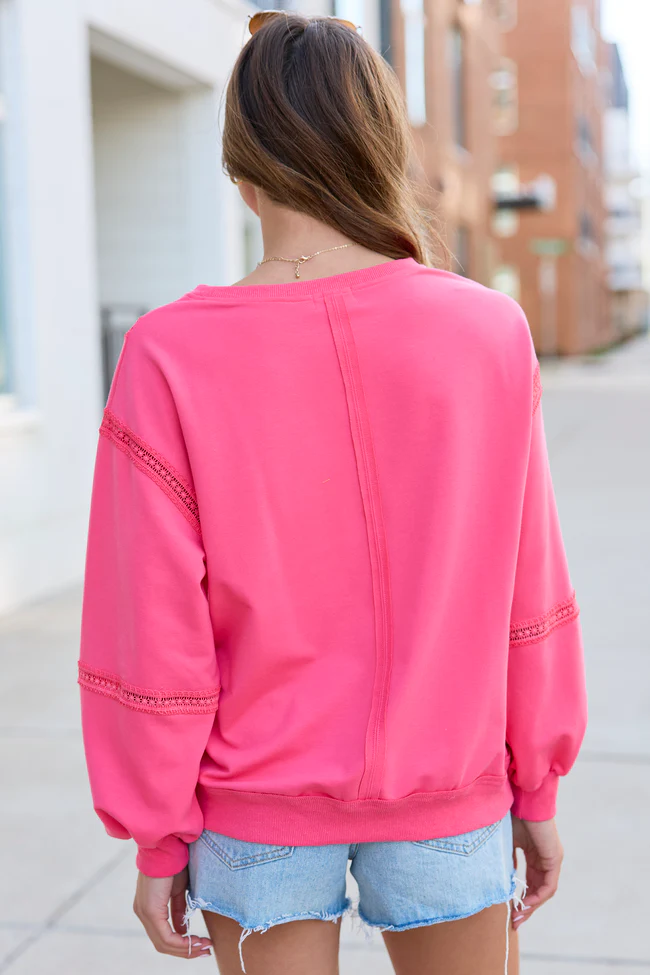Sadie Hot Pink Eyelet Trim Pullover - Image 4