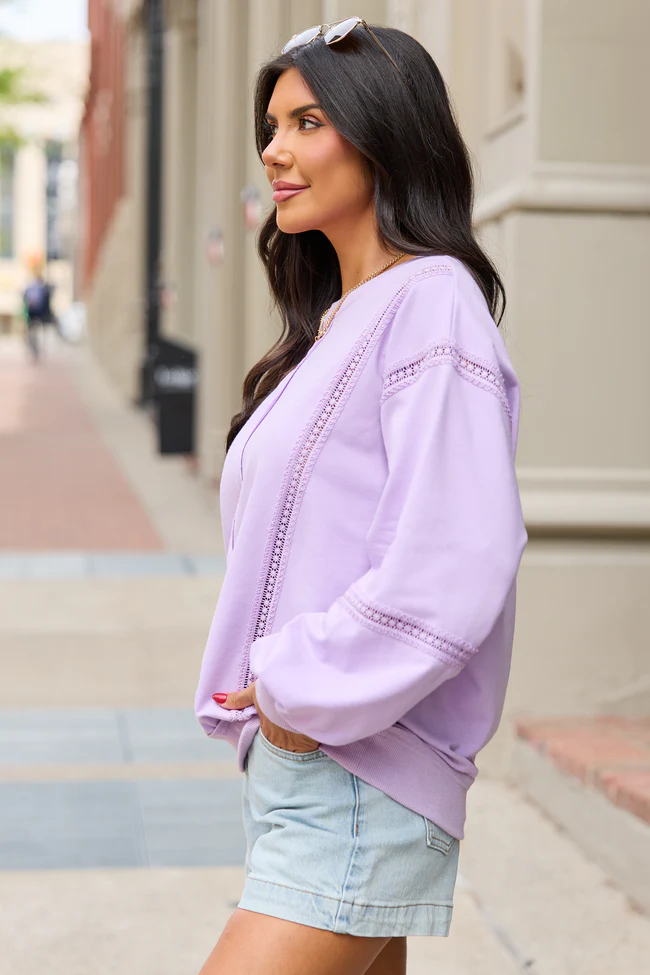 Sadie Lavender Eyelet Trim Pullover - Image 4