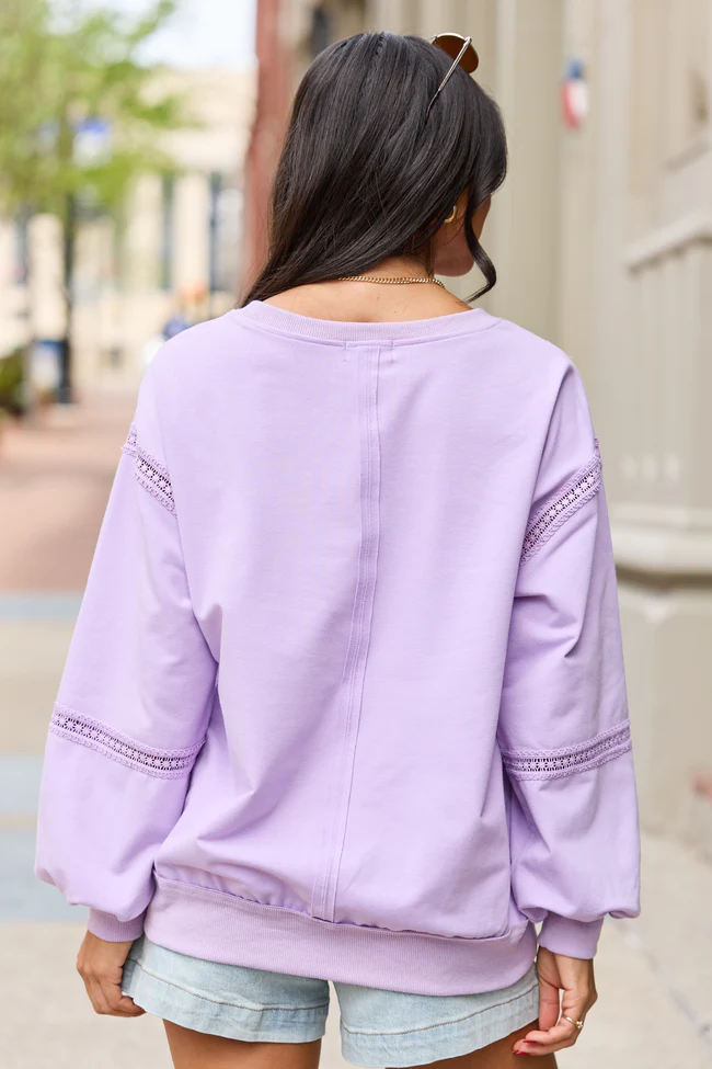 Sadie Lavender Eyelet Trim Pullover - Image 5