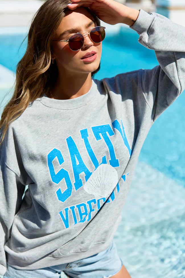 Salty Vibes Only Light Grey Graphic Sweatshirt - Image 2