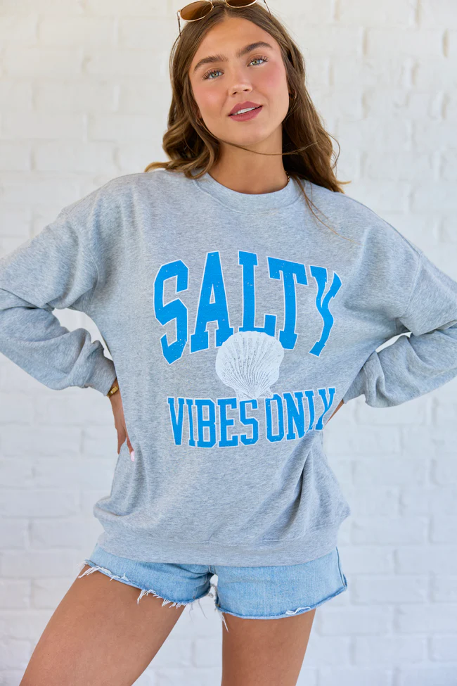 Salty Vibes Only Light Grey Graphic Sweatshirt - Image 3