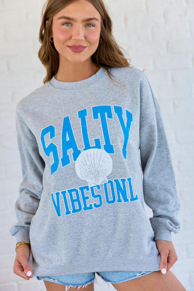 Salty Vibes Only Light Grey Graphic Sweatshirt - Image 4
