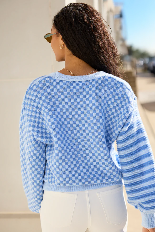 Samara Checkered And Stripes Blue Cardigan SALE - Image 5