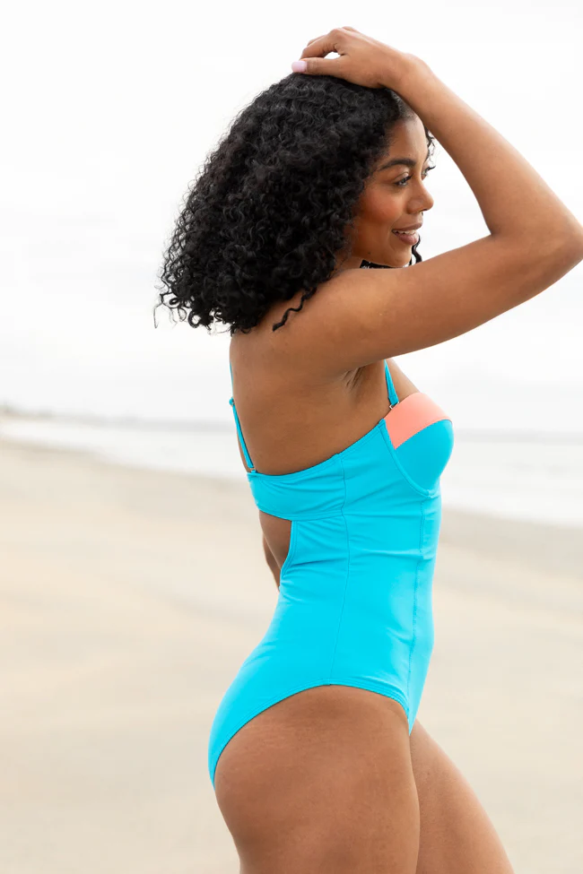 Sandbar Soiree Blue and Coral Contrast Trim One Piece Swimsuit FINAL SALE - Image 4
