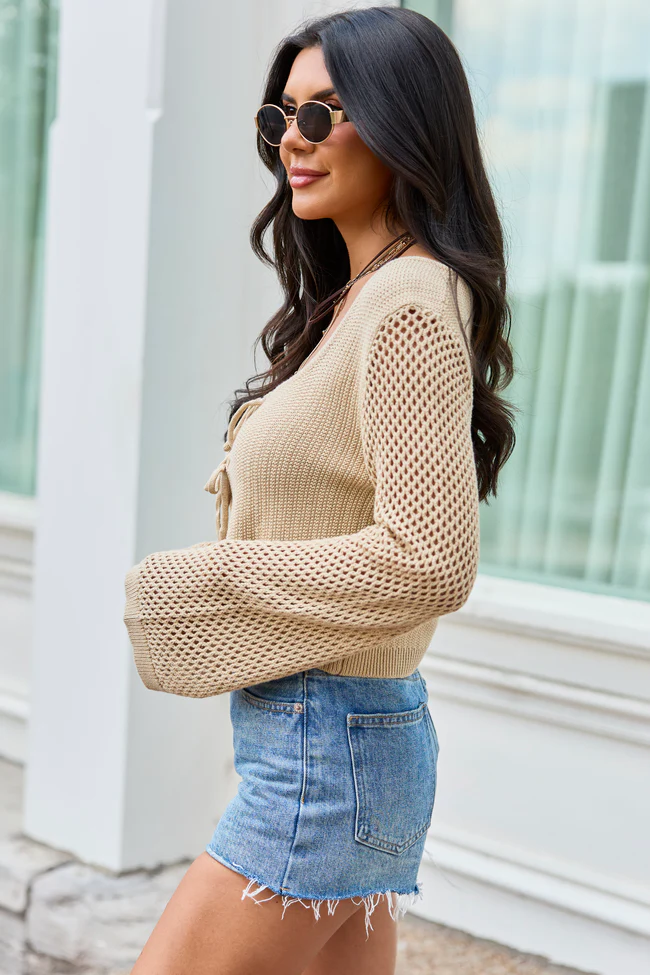 Sandra Tan Cropped Shrug Cardigan - Image 4