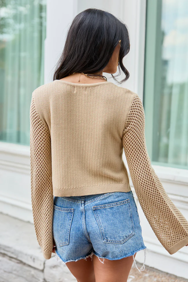 Sandra Tan Cropped Shrug Cardigan - Image 5