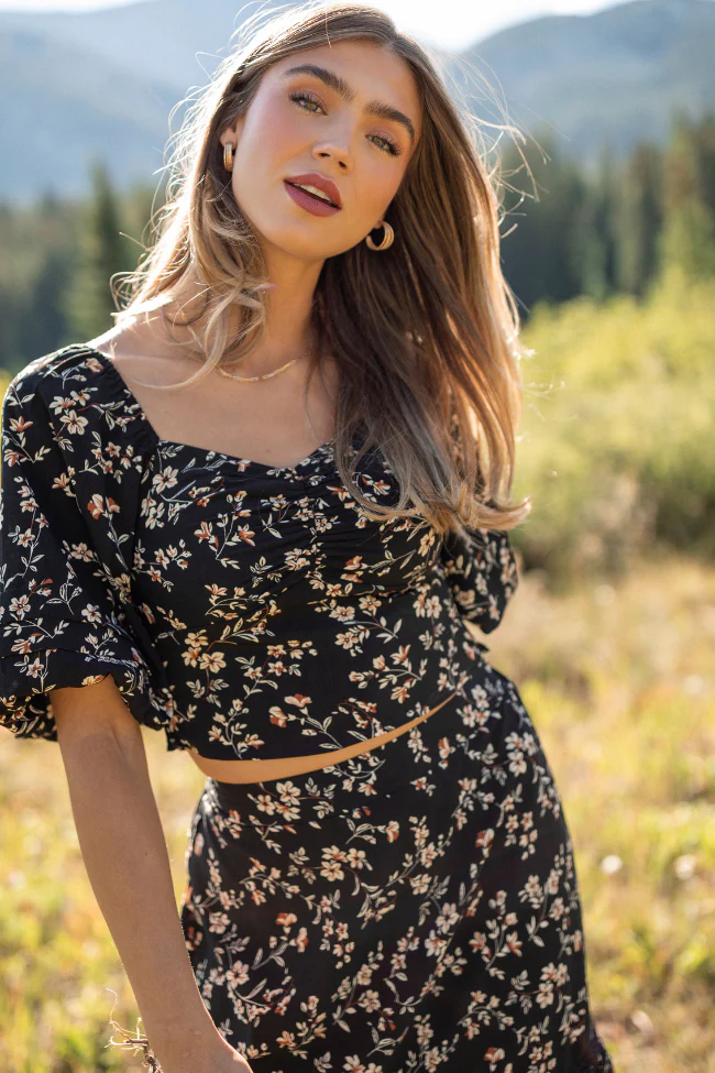Sasha Black Floral Puff Sleeve Smocked Blouse FINAL SALE - Image 2