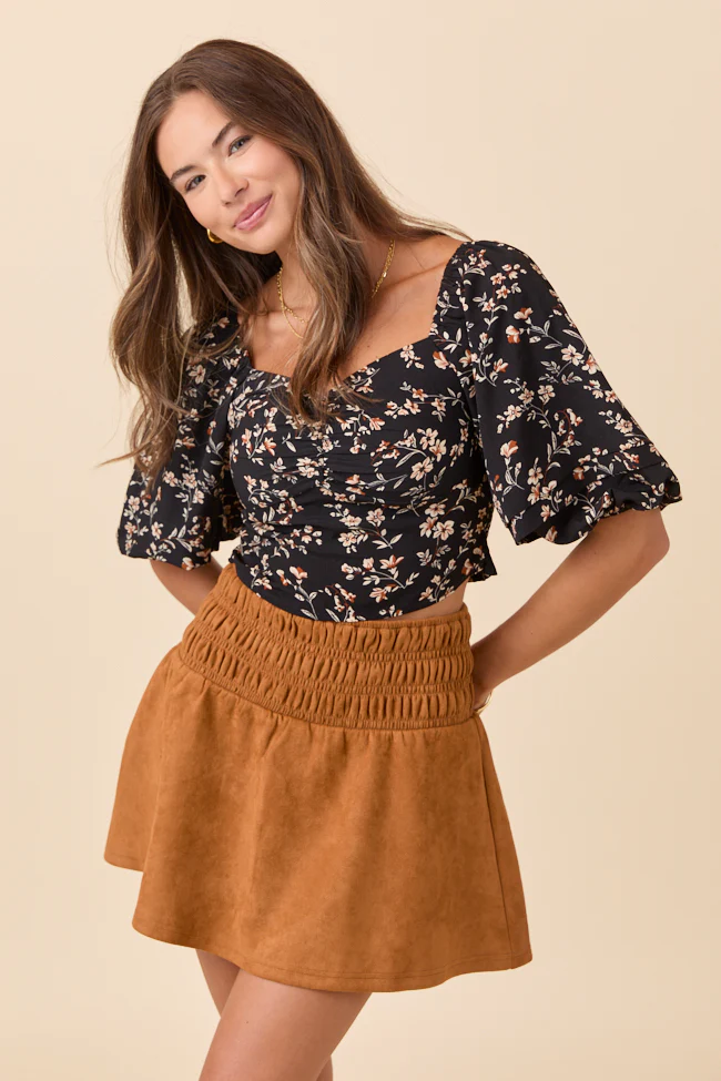 Sasha Black Floral Puff Sleeve Smocked Blouse FINAL SALE - Image 3