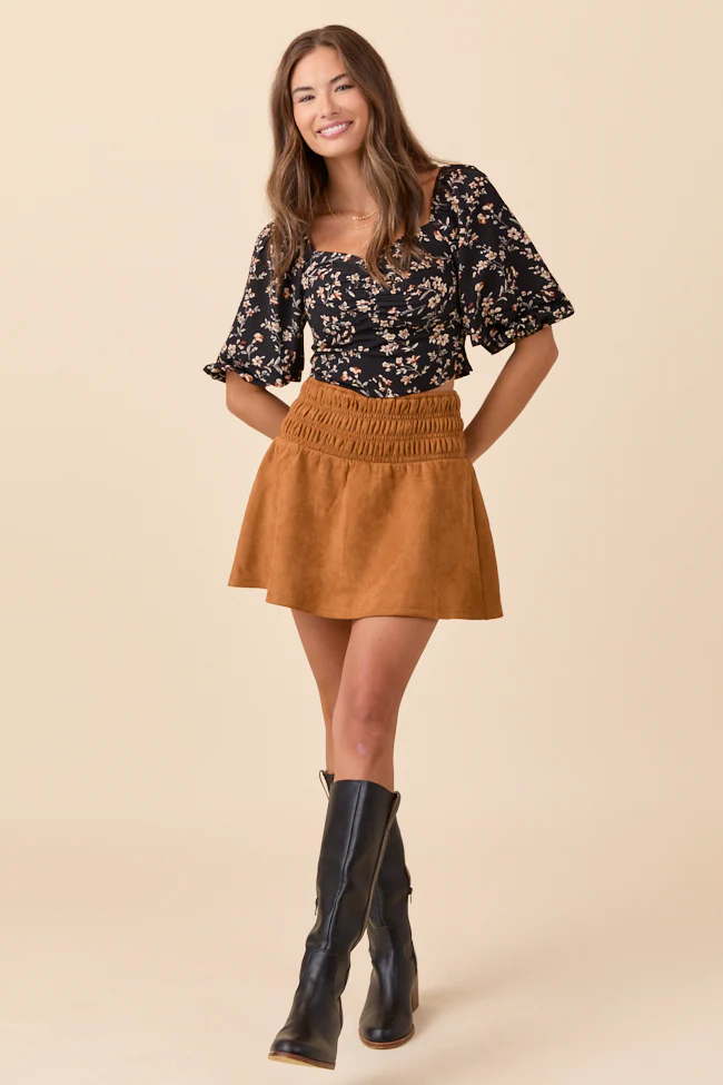 Sasha Black Floral Puff Sleeve Smocked Blouse FINAL SALE - Image 4