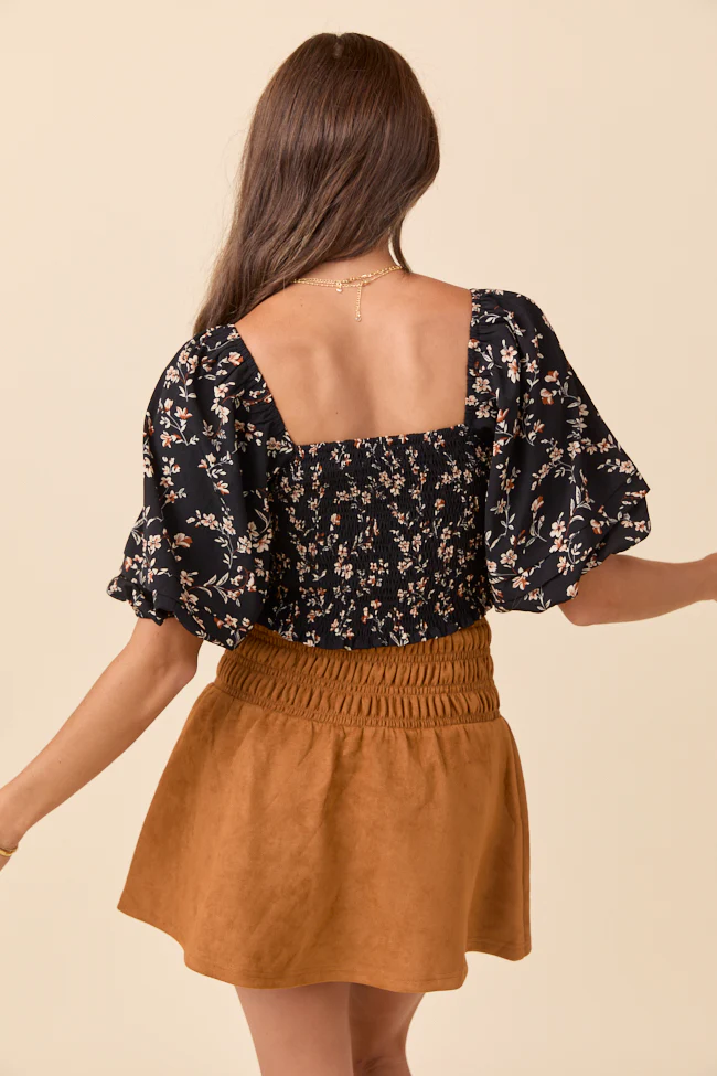 Sasha Black Floral Puff Sleeve Smocked Blouse FINAL SALE - Image 6