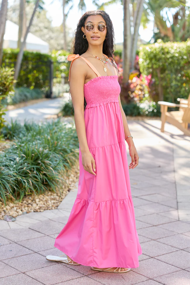 Season Of Bliss Pink Smocked Bust Maxi Dress SALE - Image 3