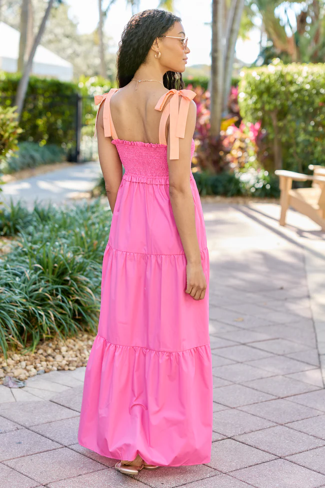 Season Of Bliss Pink Smocked Bust Maxi Dress SALE - Image 4