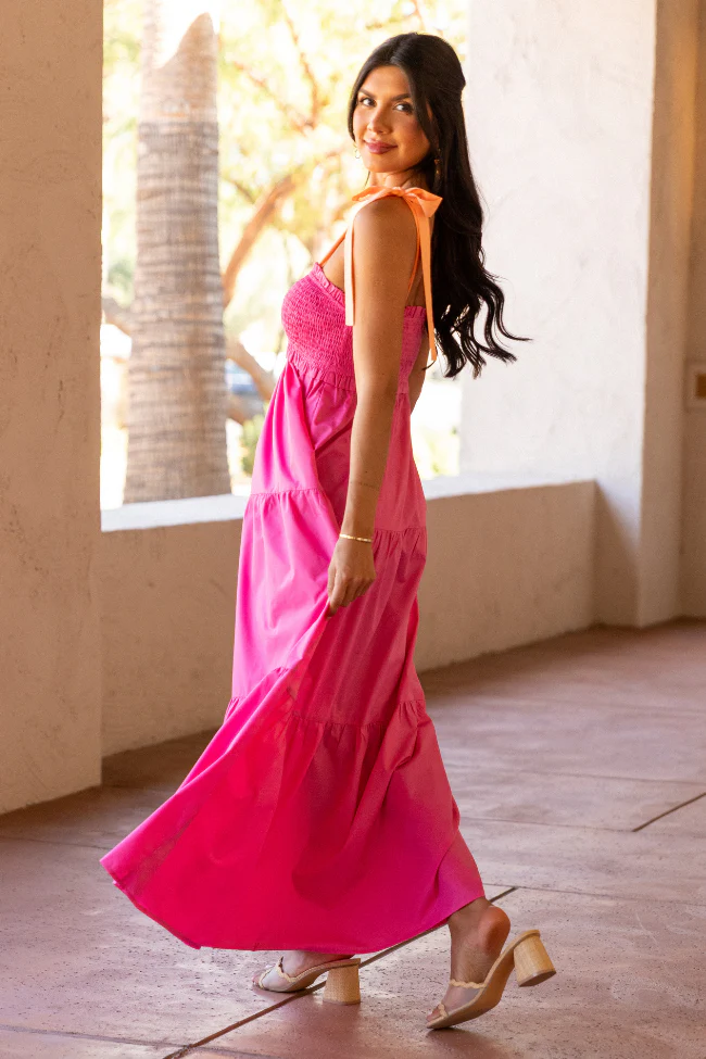 Season Of Bliss Pink Smocked Bust Maxi Dress SALE - Image 7