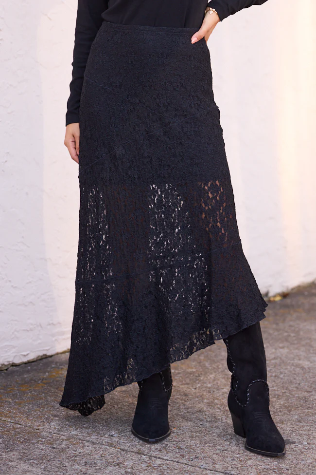 Selene Black Lace Asymmetric Maxi Skirt FINAL SALE