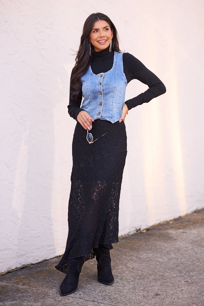Selene Black Lace Asymmetric Maxi Skirt FINAL SALE - Image 2