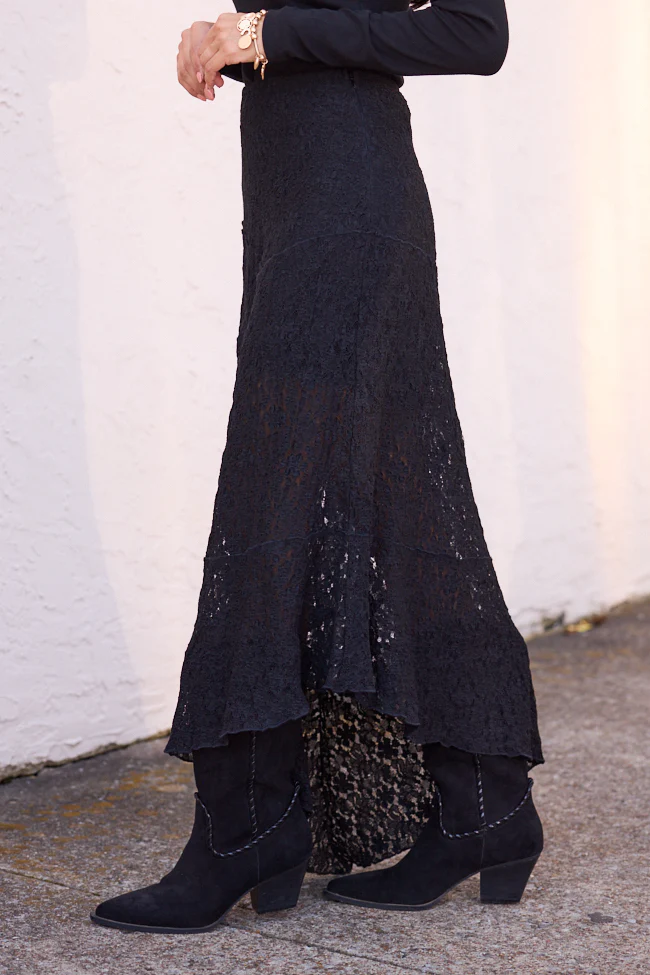 Selene Black Lace Asymmetric Maxi Skirt FINAL SALE - Image 3