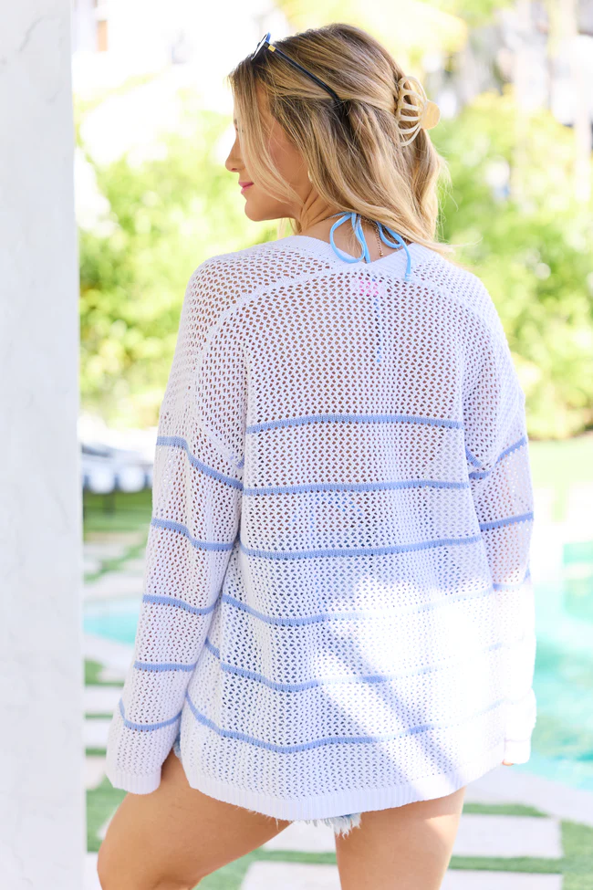 Shay White And Blue Stripe Cardigan - Image 5