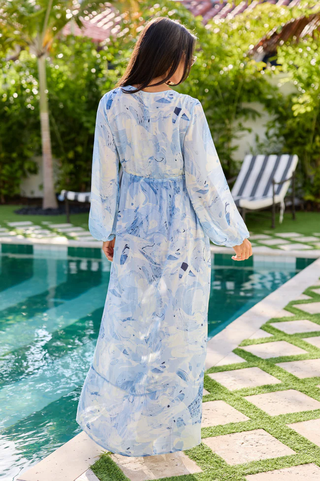 Shine On Blue Printed Long Sleeve Swim Cover-up SALE - Image 5