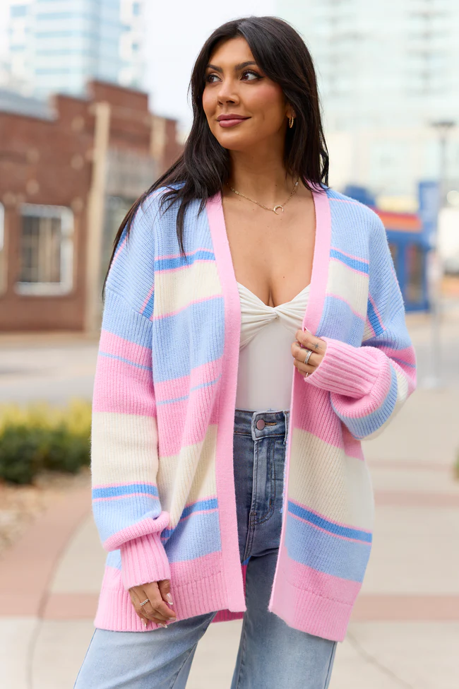 Sidney Pink And Blue Stripe Cardigan FINAL SALE