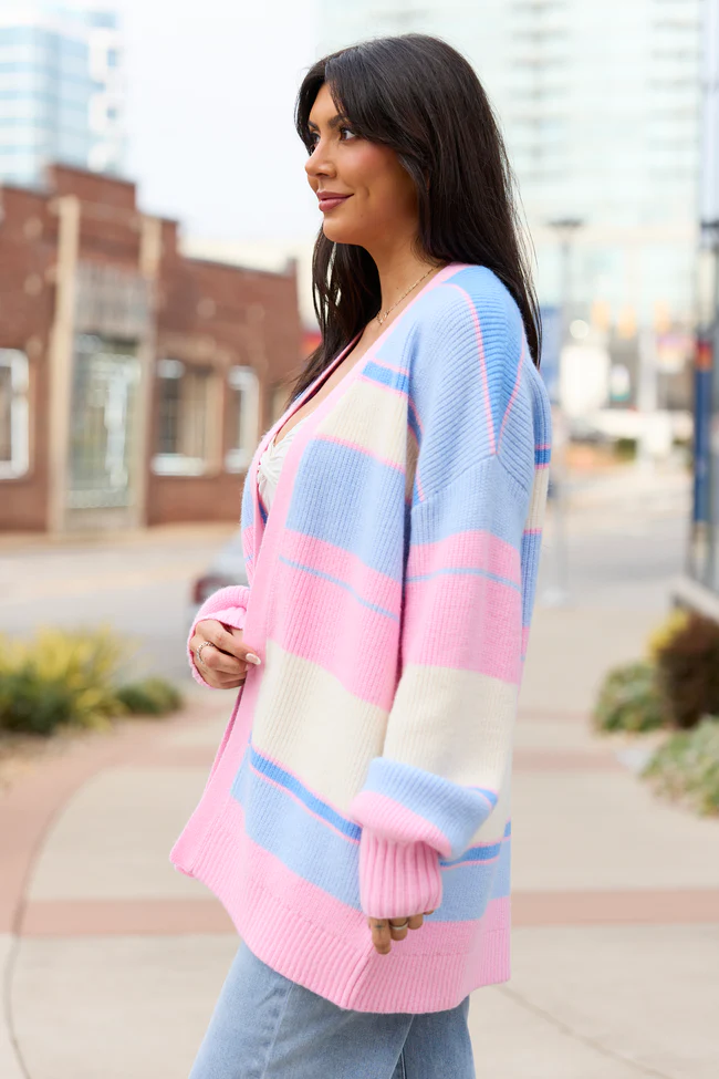 Sidney Pink And Blue Stripe Cardigan FINAL SALE - Image 3