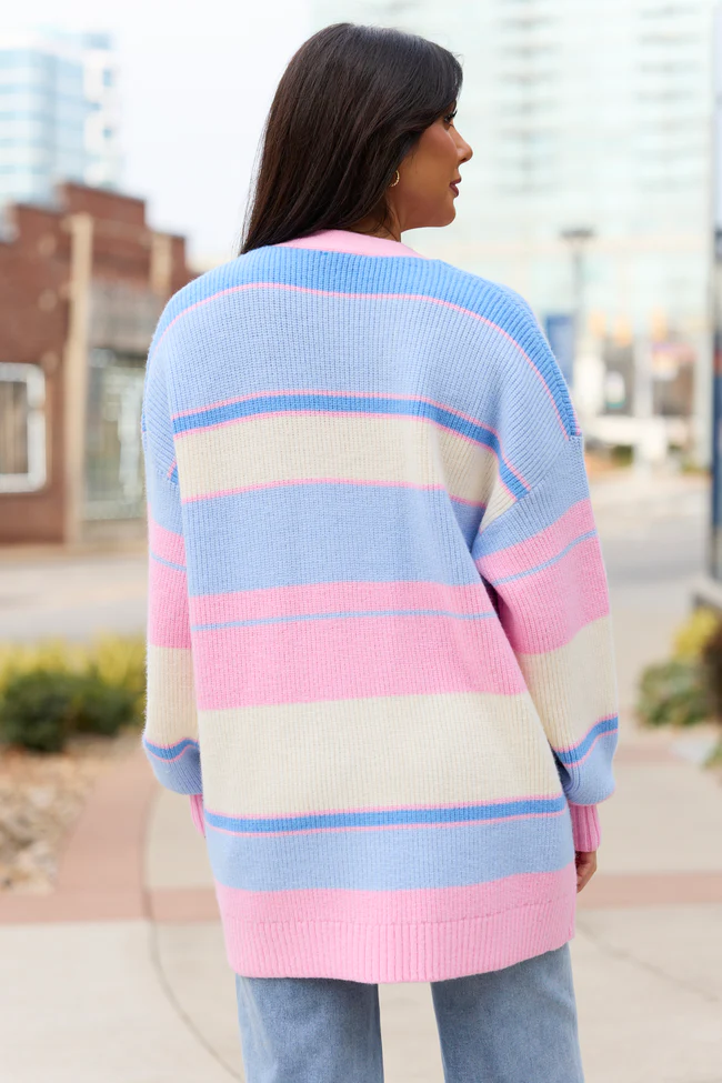Sidney Pink And Blue Stripe Cardigan FINAL SALE - Image 4
