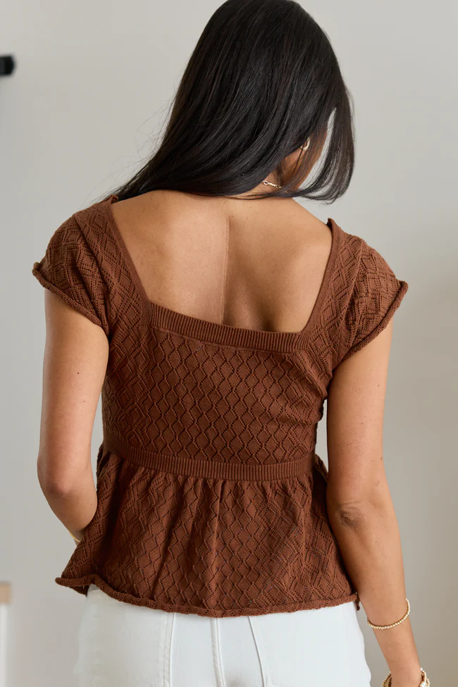 Sloane Brown Embroidered Floral Babydoll Top - Image 5