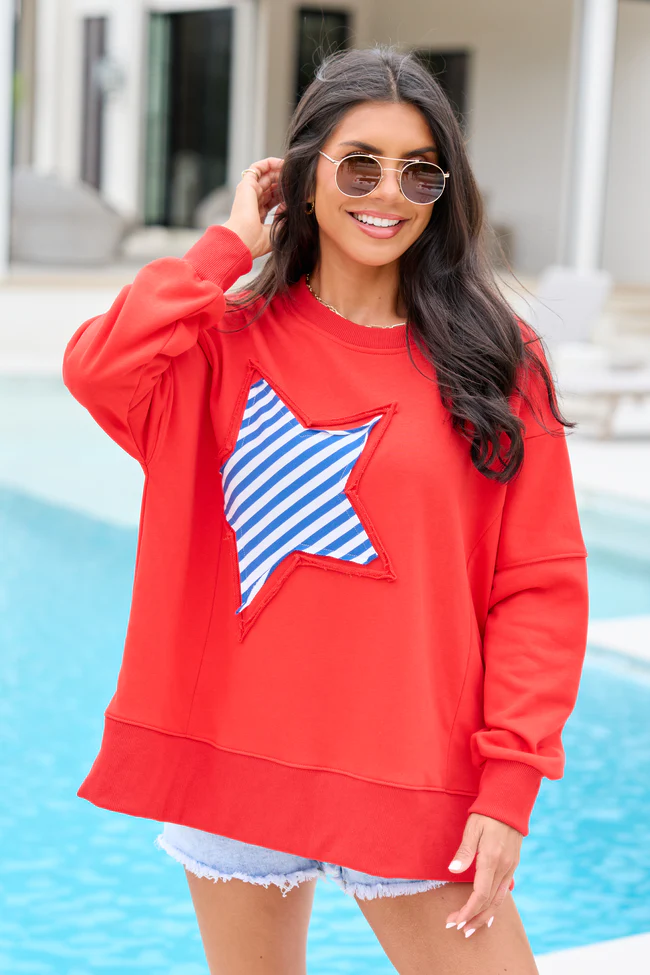 Solstice Red And Blue Striped Star Pullover - Image 4