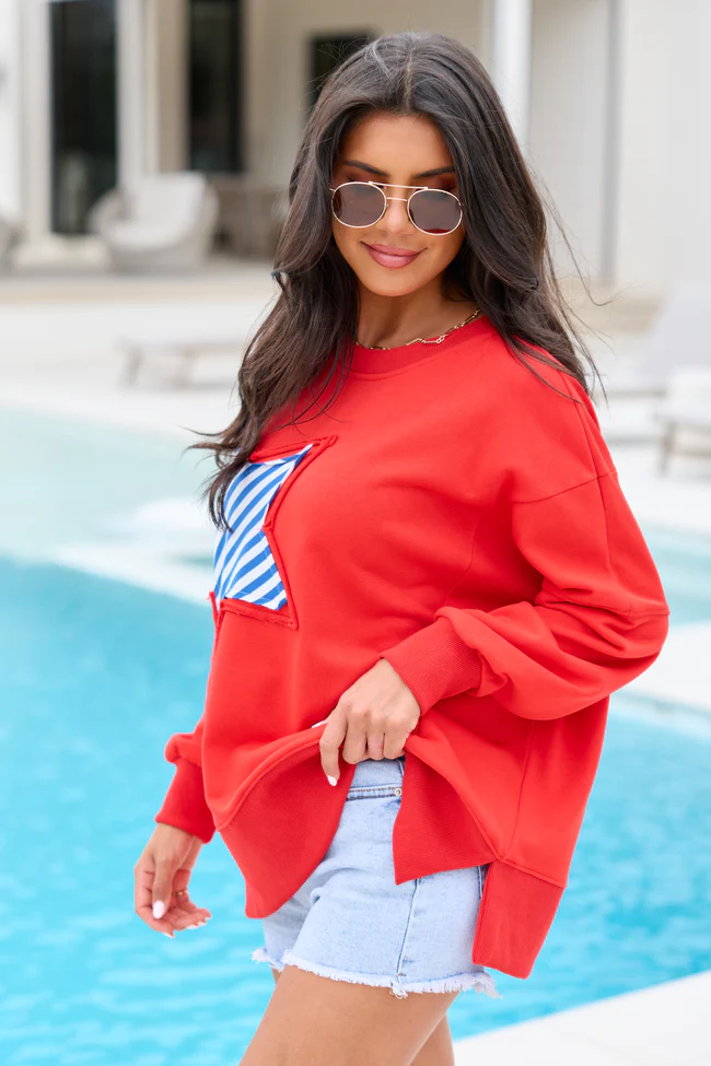 Solstice Red And Blue Striped Star Pullover - Image 5