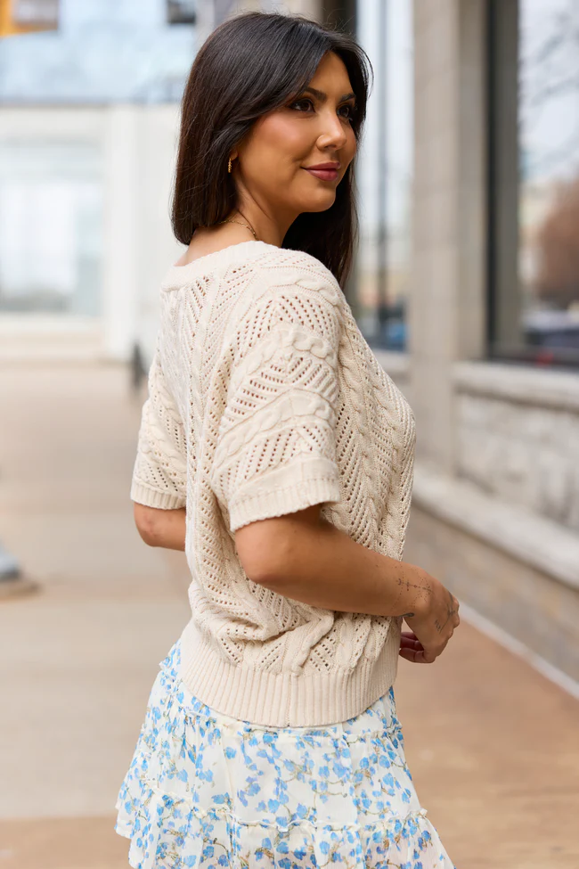 Sophia Short Sleeve Cable Knit Cardigan - Image 3