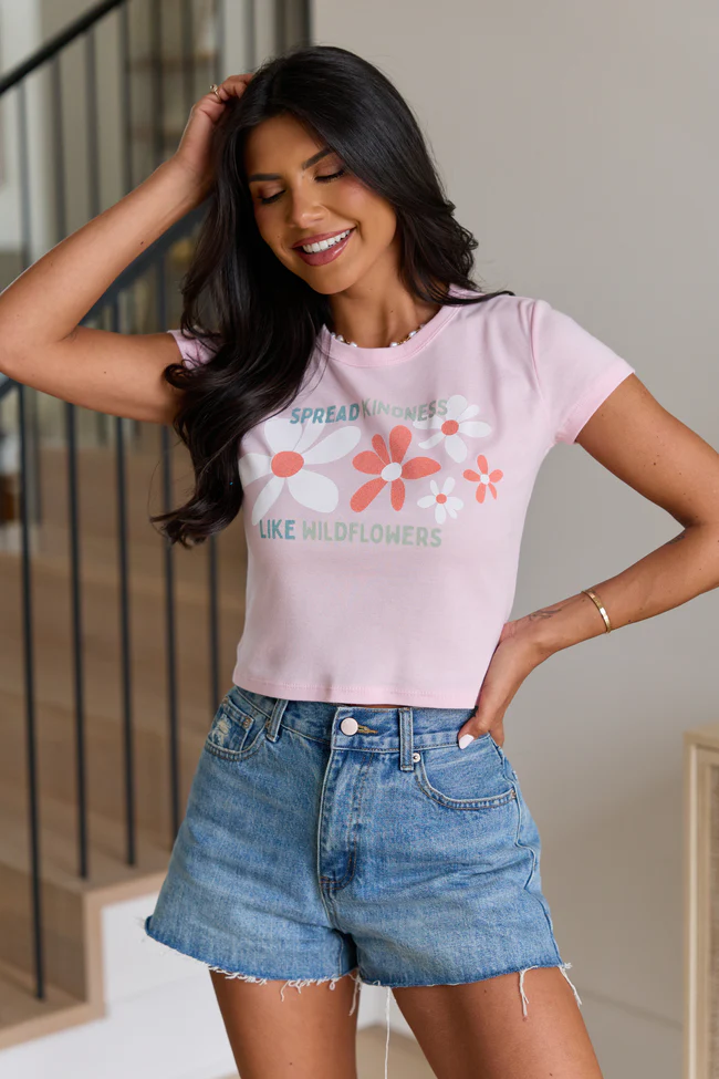 Spread Kindness Like Wildflowers Pink Baby Graphic Tee - Image 2