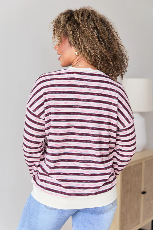 Stevie Pink And Purple Stripe Crewneck Sweater FINAL SALE - Image 5