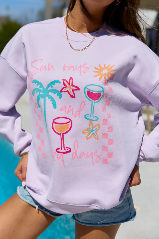 Sun Rays And Lazy Days Purple Graphic Sweatshirt - Image 2