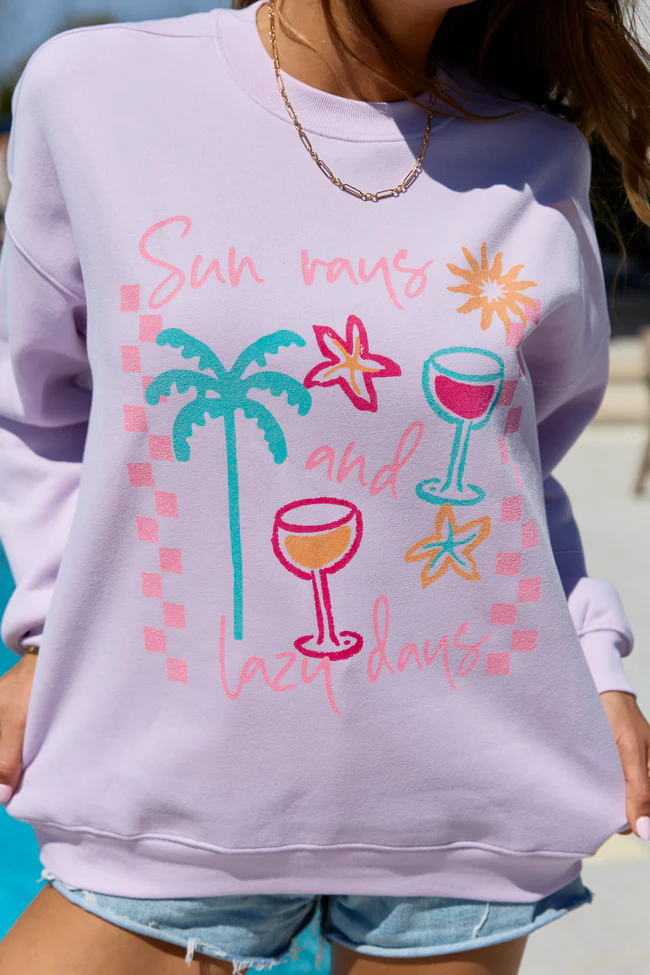 Sun Rays And Lazy Days Purple Graphic Sweatshirt - Image 5