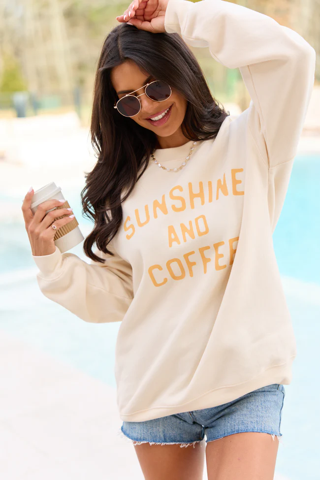 Sunshine And Coffee Cream Graphic Sweatshirt - Image 3