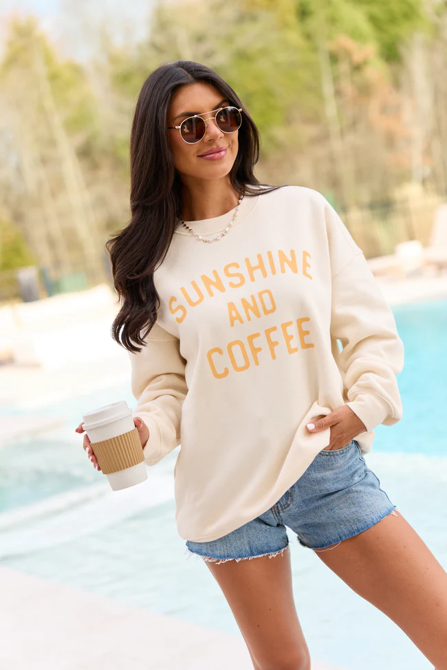 Sunshine And Coffee Cream Graphic Sweatshirt - Image 4