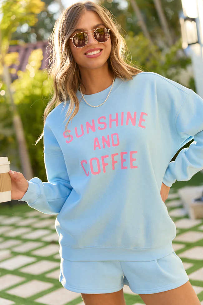 Sunshine And Coffee Light Blue Graphic Sweatshirt - Image 3