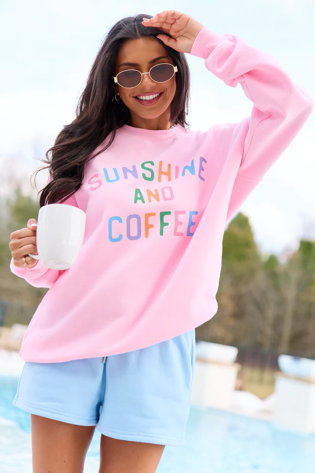 Sunshine And Coffee Light Pink Graphic Sweatshirt - Image 3