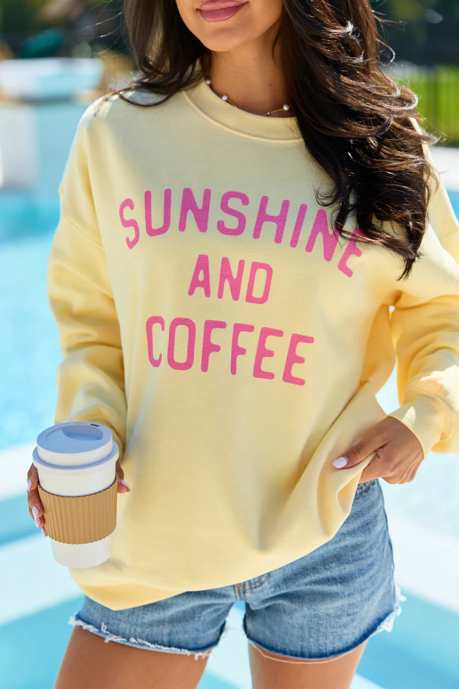 Sunshine And Coffee Yellow Graphic Sweatshirt - Image 2