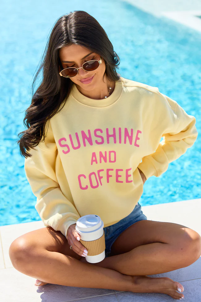 Sunshine And Coffee Yellow Graphic Sweatshirt - Image 4