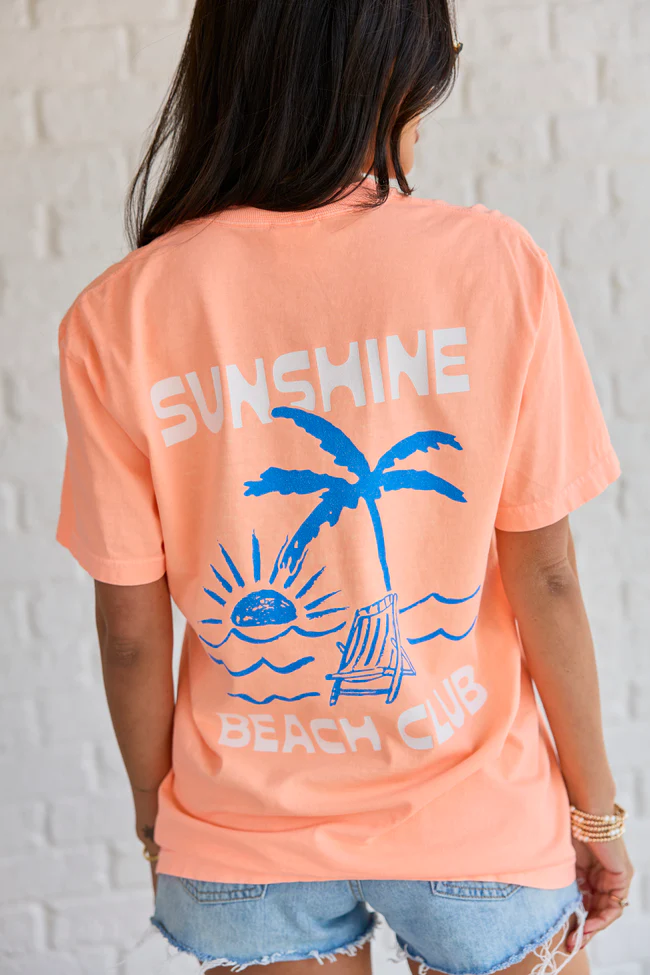 Sunshine Beach Club Neon Orange Graphic Tee - Image 4