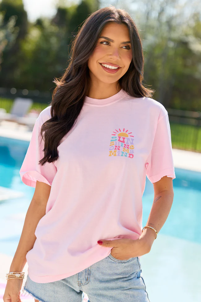 Sunshine On My Mind Light Pink Graphic Tee DOORBUSTER - Image 3