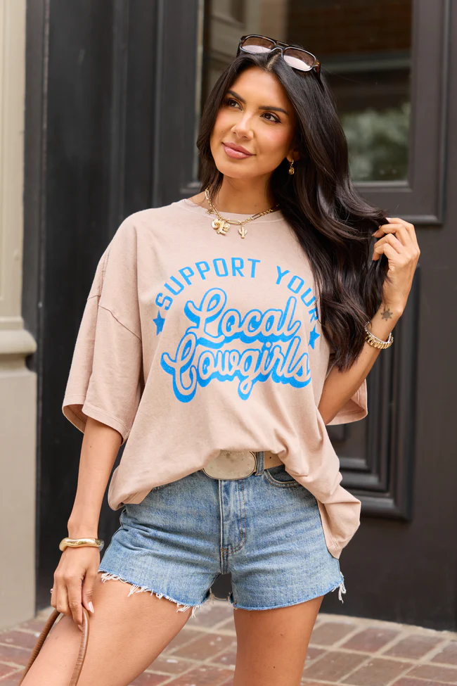 Support Your Local Cowgirls Taupe Oversized Graphic Tee - Image 4