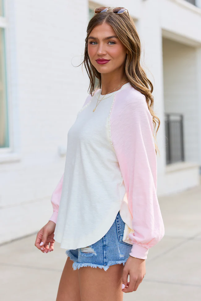 Teagan Ivory And Pink Color Block Top - Image 3