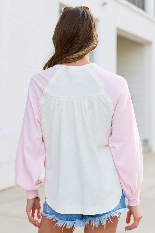Teagan Ivory And Pink Color Block Top - Image 4