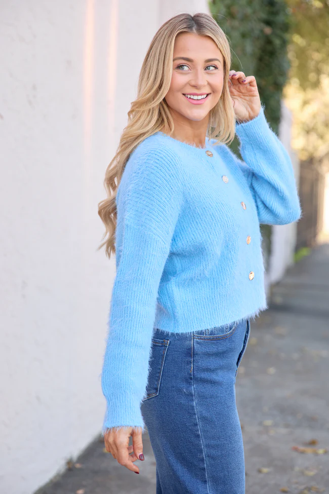 Teddy Blue Fuzzy Cardigan FINAL SALE - Image 4