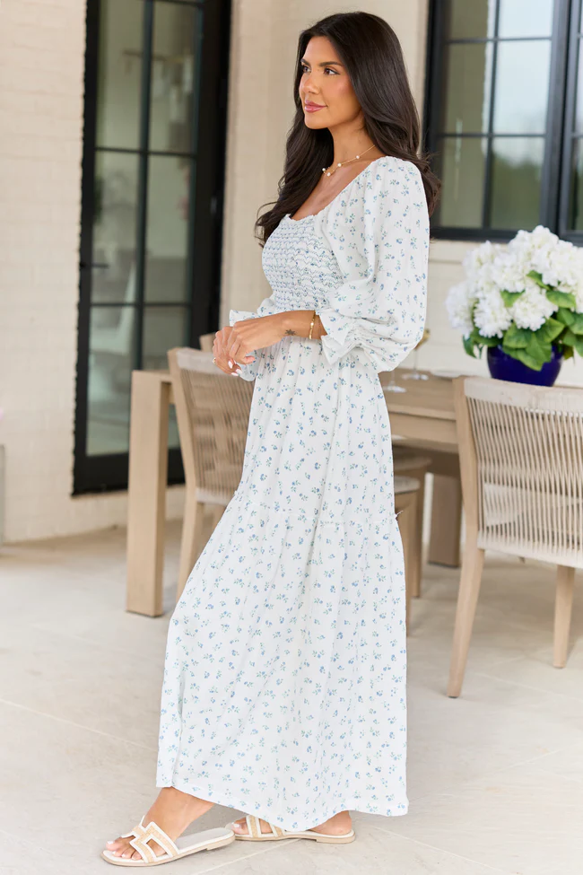 Thalia White Floral Smocked Top Maxi Dress - Image 3