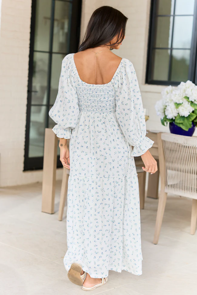 Thalia White Floral Smocked Top Maxi Dress - Image 4