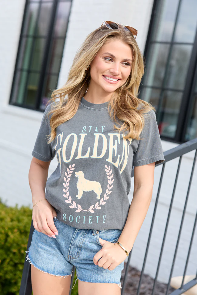 Stay Golden Society Dark Grey Graphic Tee - Image 4