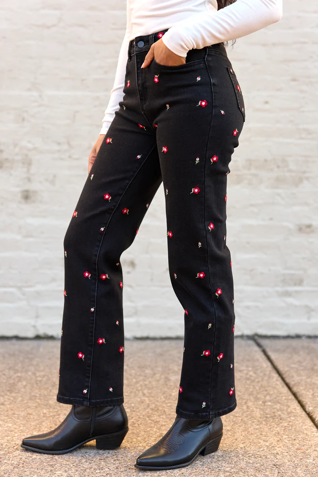 Piper Embroidered Straight Leg Jeans FINAL SALE - Image 3